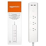 Amazon Basics Smart Plug Power Strip with 3 Individually Controlled Outlets and 2 USB-A Ports, Works with Alexa Only, 2.4 GHz Wi-Fi, No Hub Required, White