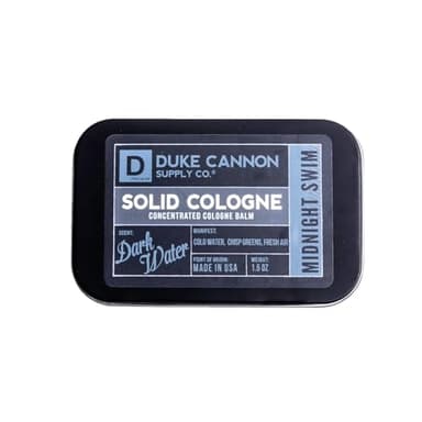Duke Cannon Supply Co. Solid Cologne for Men Midnight Swim - Cold Water, Crisp Greens, Fresh Air - Concentrated Balm, Coconut Oil, Travel-Friendly Tin, 1.5 oz (1 unit)