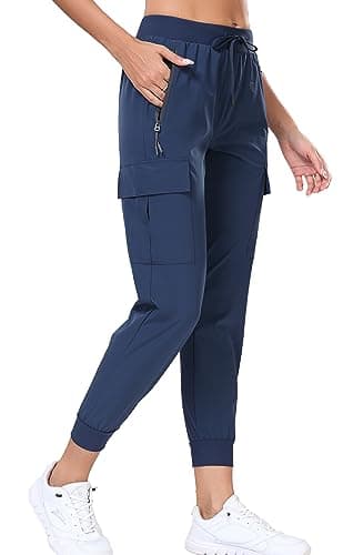 Oalka Women's Cargo Hiking Pants Lightweight Travel Pockets Joggers Quick Dry Navy Blue M