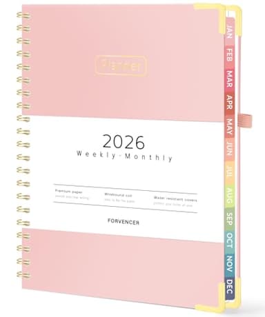 Forvencer 2026 Planner, Hardcover Calendar Planner Weekly and Monthly, Jan 2026 - Dec 2026, 8.5" x 11", Spiral Daily Organizer for Home School, Pink