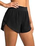 Soothfeel High Waisted Athletic Running Shorts for Women Dolphin Shorts High Split Quick Dry Gym Workout Shorts with Liner (Black, L)