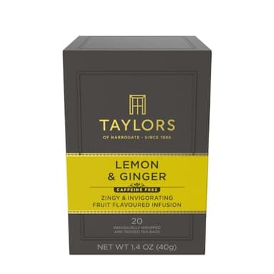 Taylors of Harrogate Lemon & Ginger, Herbal Tea, Individually Wrapped Bags, 20 Count (Pack of 1), Cleansing, Invigorating and Citrussy, Caffeine-Free, Enjoy Hot or Iced, 20 Teabags