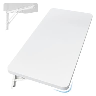 Neoaider Upgrade Wall Mounted Folding Table 31.5”L x 15.7”W, Laundry Folding Table with Heavy Duty Metal Collapsible Shelf Brackets, Wall Mounted Desk Fold Down for Small Spaces, White