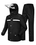 iCreek Rain Suit Waterproof Jacket and Trouser Suit Raincoat for Men and Women Outdoor All-Sport Breathable Anti-storm (M-USA, Black)