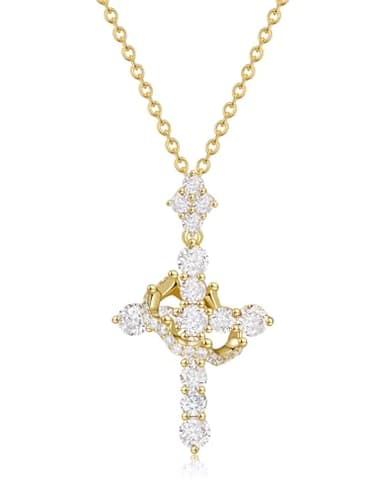 YIMERAIRE Upgraded Moissanite Crown Cross Necklace 14K Gold Vermeil Dainty Iced Out Christian Faith Cross Jewelry Pendant S925 Sterling Silver Simple Gold Moissanite Cross Necklace For Women