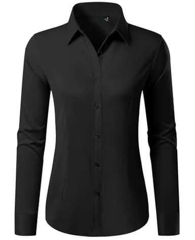 Gleeivy Button Down Shirts for Women Stain Shield No Iron Solid Button Blouse Slim Fit Silk Cotton Black Collared Long Sleeve Stretch Casual Business Dress Button Up Shirt Office Uniform