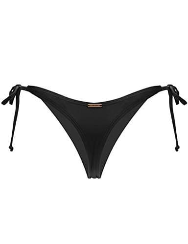 RELLECIGA Women's Black Tie-Side Thong Bikini Bottom Size Medium
