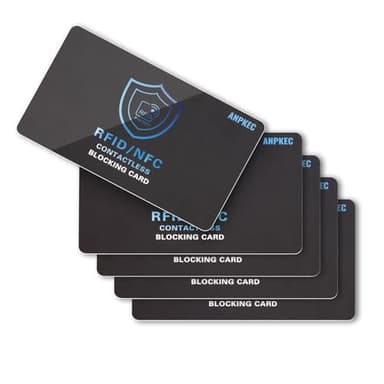 ANPKEC RFID Blocking Card (5 Pack), Slim RFID & NFC Blocker for Men & Women - 1 Card Protects Entire Wallet/Purse, Contactless Debit/Credit Card & Passport Protector