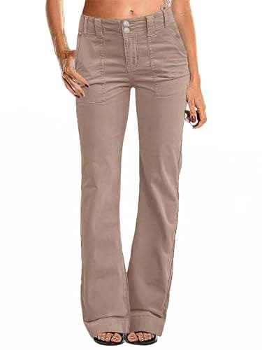 Flamingals Women's Wide Leg Pants for Women Mid Waist Dress Flare Straight Leg Corduroy Pants Workout Jeans Trendy Khaki Grey M