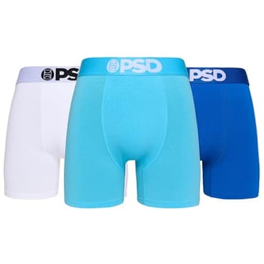 PSD Underwear Men's Sky Cotton Solid Mid Length Boxer Brief 3 Pack, Multi, L