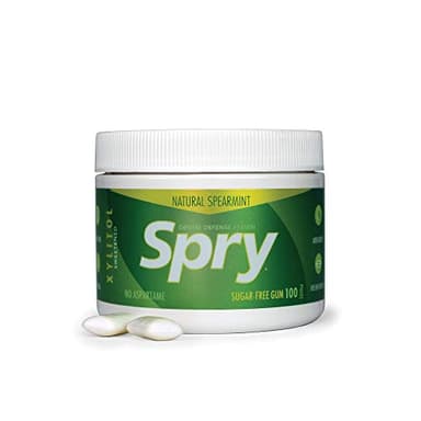 Spry Fresh Natural Xylitol Chewing Gum Dental Defense System - Aspartame-Free, Sugar-Free, Non-GMO, Gluten-Free (Spearmint, 100 Count - Pack of 1)