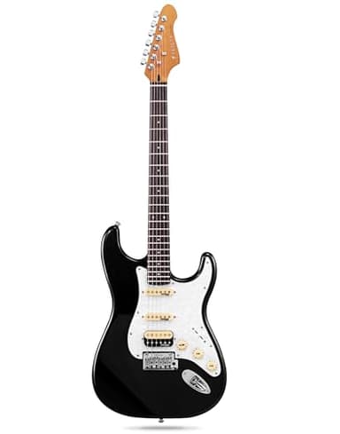 Fesley 39" Electric Guitar: Solid Body Electric Guitars for Intermediate &Pro Players with Wilkinson Pickups,Grover Tuners,6 String Guitar with Roasted Maple Neck,Single Coil Split System,Black
