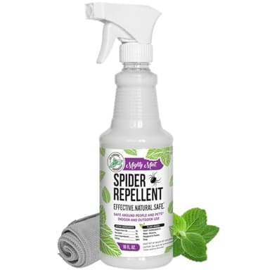 Mighty Mint Peppermint Oil Spider Repellent Spray with Microfiber Cloth – Indoor & Outdoor Bug Control for Spiders and Insects – Plant-Based, Extra-Strong Formula - 16 oz