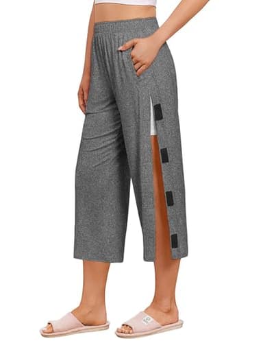 Deyeek Womens Tear Away Sweatpants Post Surgery for Hip Replacement After Surgery Post Surgery Pants Womens Adaptive Pants Dark Grey