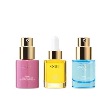 Ogee - Elixir Trio - Retinol Alternative Collagen 1% Elixir, Vitamin C THDA 20% Elixir & Hyaluronic Acid HA 1.5% Elixir with Organic Cotton Beauty Bag