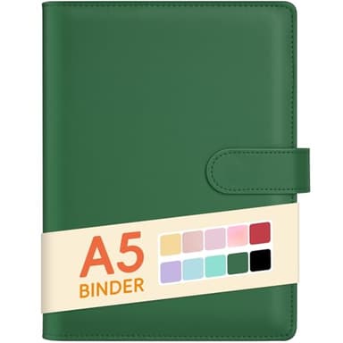 Sooez A5 Notebook Photocard Binder, 6 Budget Binder Ring Planner with Stylish Design, Loose Leaf Personal Organizer Binder Cover with Magnetic Buckle, Macaron PU Leather Binders(Dark Green)