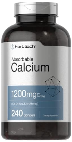 Horbäach Calcium 1200 mg with Vitamin D3 | 240 Softgels | 5000 IU Vitamin D3 | Absorbable Calcium Supplement for Women and Men | Non-GMO, Gluten Free
