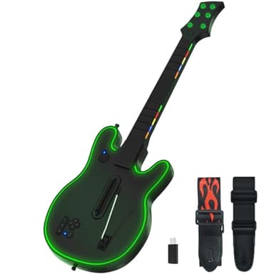 Lyvix Wireless Guitar Hero Guitar Controller for PS4/PS3/PC with RGB Light – Compatible with Guitar Hero/Rock Band/Clone Hero/Fortnite Festival with 2 Replaceable Straps and Audio Jack
