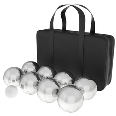 Trademark Games Bocce Ball Set - Petanque Boules Lawn Game with 8 Steel Tossing Balls, Cochonnet, and Carrying Case - Metal Ball Game (Silver)