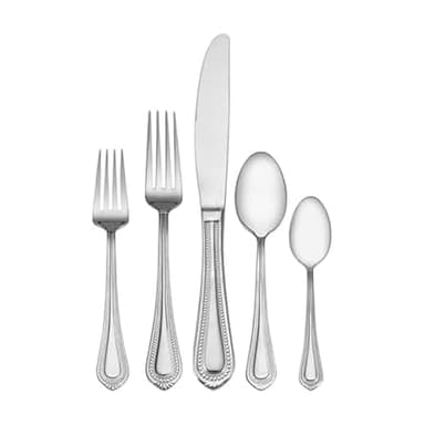Mikasa Regent Bead 65-Piece Silverware Set, 18/10 Stainless Steel Flatware Service for 12, Includes 5 Serving Tools, Dishwasher Safe Polished Cutlery