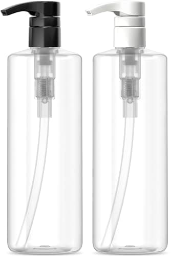Bar5F Plastic Lotion Bottles with Black & White Pumps, 16 oz | Leak Proof, Empty Clear Cylinder, Refillable, BPA Free for Shampoo, Moisturizer, Face Cream, Liquid Hand Soap | Pack of 2