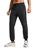 CRZ YOGA Athletic Joggers for Men 31" Lightweight Water Resistant Outdoor Workout Pants with Zip Pockets Black Medium