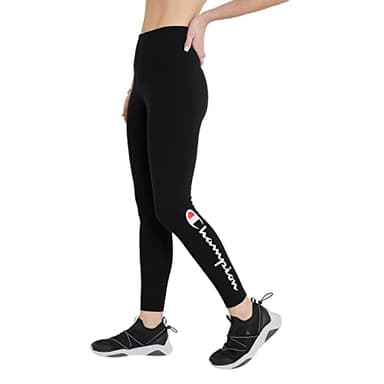 Champion Womens Authentic Leggings, Graphic Tights, Moisture-wicking, 25", Black Script, X-Small US