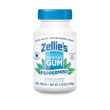 Zellie's | 100% Xylitol Peppermint Chewing Gum | No Aspartame, Gluten Free, Vegan & Kosher (100 Count - Pack of 1)