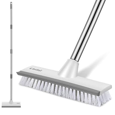 SetSail Floor Scrub Brush with 51-Inch Long Adjustable Handle 2 in 1 Scrape Brush Stiff Bristle Floor Scrubber for Cleaning Shower Bathroom Garage Kitchen Wall Deck Tub Tile