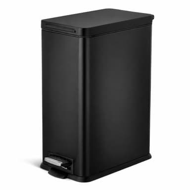 Home Zone Living 8 Gallon Slim Kitchen Trash Can with Soft Close Lid, Step Pedal, Bag Tuck Band, and Removable Liner, Stainless Steel, Matte Black, 30 Liters