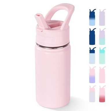 Fijinhom 12oz Kids Water Bottle for School, Toddler Bottles with Straws, Stainless Steel Vacuum Insulated Water Bottle for Boys&Girls, Leak-Proof, BPA-Free, Pink