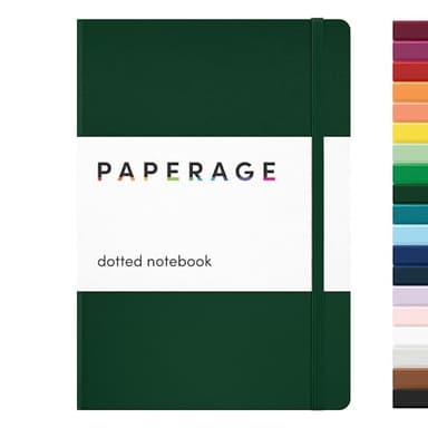 PAPERAGE Dotted Journal Notebook, (Dark Green), 160 Pages, Medium 5.6 in x 8 in - 100 GSM Thick Paper – Hardcover Journaling Notebook for Work, School & Bullet Journaling