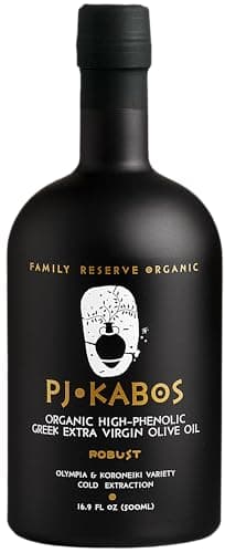 PJ KABOS Very High Phenolic (699 mg/kg), USDA Organic Greek Extra Virgin Olive Oil, Kosher, Greece, Cold Extracted, 16.9oz Bottle, Family Reserve Organic - Robust