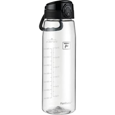 Fanhaw 32 oz Tritan Water Bottle with Chug Lid - Clear, BPA-Free, Lightweight, Wide Mouth, Leak-Proof, Perfect for Gym, Travel, School, Office, and Sports (Clear & Black)