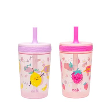 Zak Designs Kelso Toddler Cups For Travel or At Home, 15oz 2-Pack Durable Plastic Sippy Cups With Leak-Proof Design is Perfect For Kids (Sweet Berry, Lemon Zest)