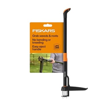 Fiskars Deluxe Stand-Up Weed Puller Tool, 4 Serrated Stainless Steel Claws