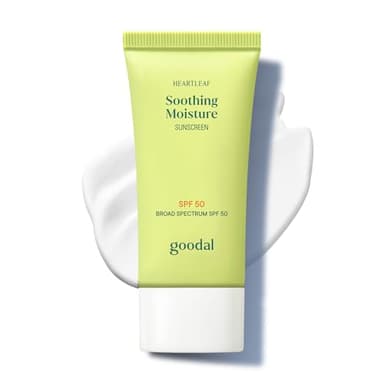 GOODAL Heartleaf Soothing Moisture Sunscreen, Broad Spectrum SPF 50, Hydrating Korean Face Sunscreen, No White Cast, Lightweight Dewy Finish, Reef-Friendly, Vegan, Korean Skincare, 1.69 Fl Oz