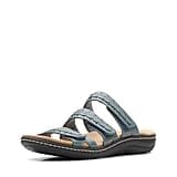 Clarks Collection Women's Laurieann Cove flats-sandals, Blue Grey Leather, 8 Medium US