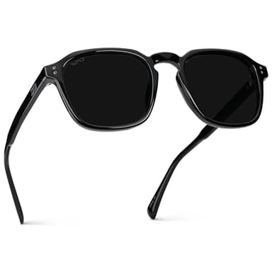 WMP Eyewear - Men's Polarized Square Sunglasses - Wide Fit Retro Style, UV400 Protection, Lightweight Acetate Frame for Driving & Everyday Wear (Black/Triple Black Lens)