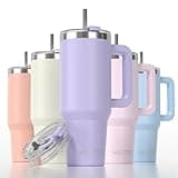 40 oz Tumbler with Handle,Tumbler with Lid and Straw,Double Wall Insulated Cup Stainless Steel Travel Mug(Cold for 34 Hours),Water Bottle for Iced Tea,Coffee,Cold Beverages(Purple)