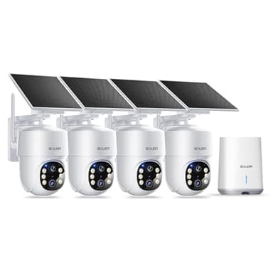 SOLIOM- 5MP Security Cameras Wireless Outdoor, No Subscription & Solar Powered,4-Cam Pack Cameras for Home Security with 360° Auto Motion Tracking, 3K Color Night Vision,5G & 2.4G Router Compatible