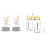 Medela PersonalFit Flex Replacement Connectors, 2 Count, Compatible with Pump in Style MaxFlow, Swing Maxi and Freestyle Breast Pumps, with 3 Pack of 8 Ounce Medium Flow Feeding & Storage Bottles
