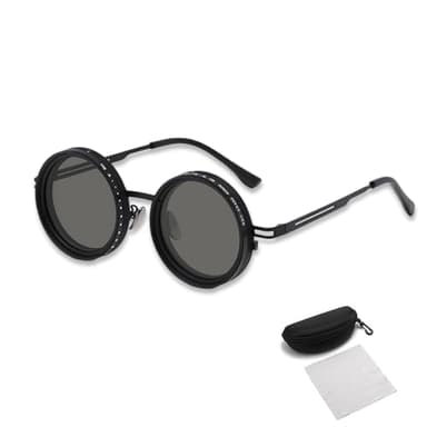 Polarized Sunglasses for Men, 1-9 Gear Adjustable Dimming Steampunk Round Metal Frame, ND400 UV400 Filter Lens for Outdoor Driving Fishing
