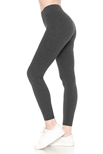 Leggings Depot Women's High Waisted Cotton Leggings - 28" Yoga Full Length - Soft Breathable 3" Wide Waistband Pants, Yoga Charcoal, X-Large