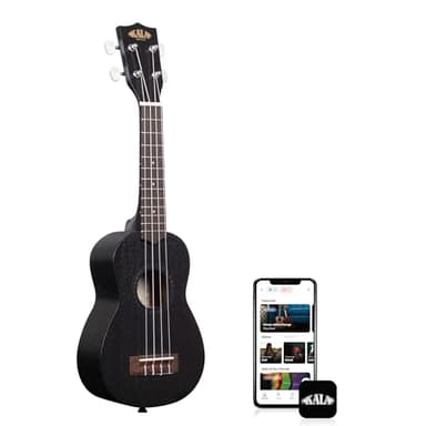 Kala KA-15 Series Soprano Ukulele 21 Inch, Black Satin Mahogany Beginner Ukulele with Aquila Strings, Easy Play Instrument for Students Adults and First Time Players