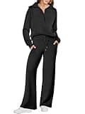ANRABESS Women 2 Piece Outfits Sweatsuit Oversized Sweatshirt Sweatpants Tracksuit Sweat Lounge Matching Set 2025 Fall Trendy Black X-Large