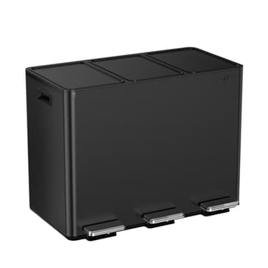 mVm 12 Gal 3 Compartment Trash Can, Triple Step Trash Can with Lid, Modern Kitchen Office Garbage Can（Black）