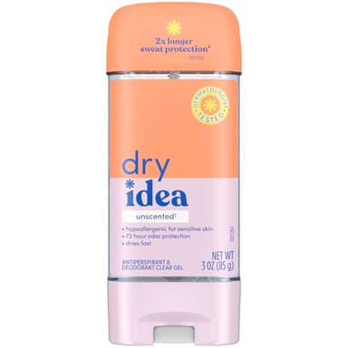 Dry Idea Gel Deodorant & Antiperspirant for Women - Hypoallergenic for Sensitive Skin, 2X Longer Sweat Protection, 72Hr Odor Protection, Unscented, Womens Deodorant, 3 oz