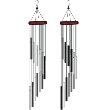 2 Pack Wind Chimes for Outside, Sympathy Wind Chimes Outdoor Clearance with 12 Aluminum Alloy Tubes and Hook, Memorial Wind Chime Gift Decoration for Home, Patio, Garden, Outdoor