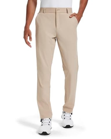 Men's Stretch Chino Work Golf Pants 32'' - Dress & Casual Trousers for Business Travel | Quick-Dry, Lightweight Comfort Fit with Pockets Khaki, 34W x 32L